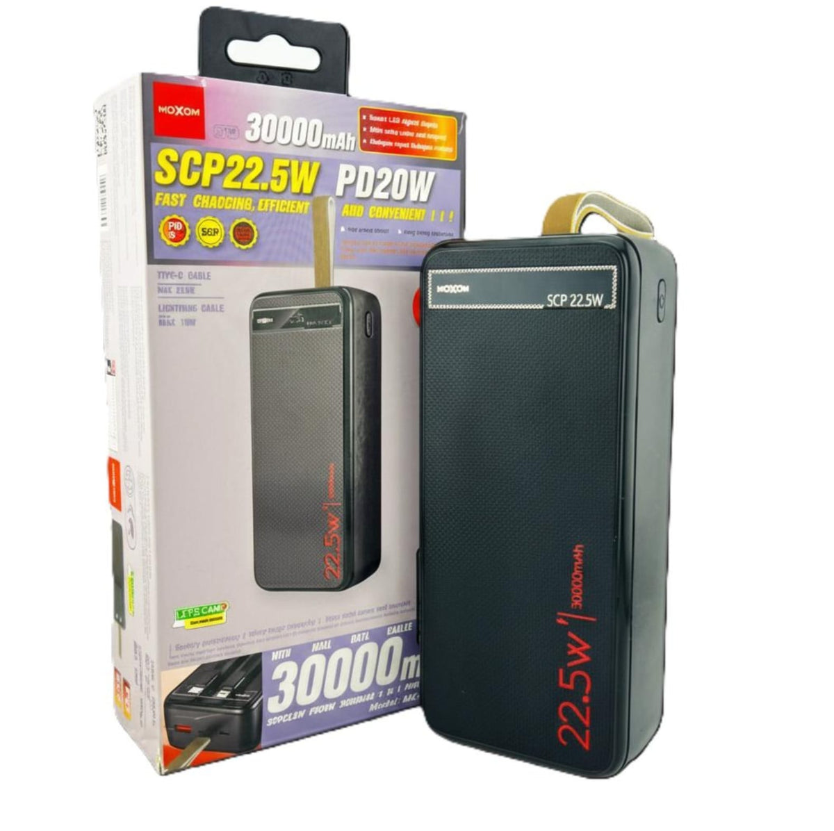 MOXOM 30000mAh Power Bank 22.5W Fast Charging SCP 22.5W PD 20W Portable Charger