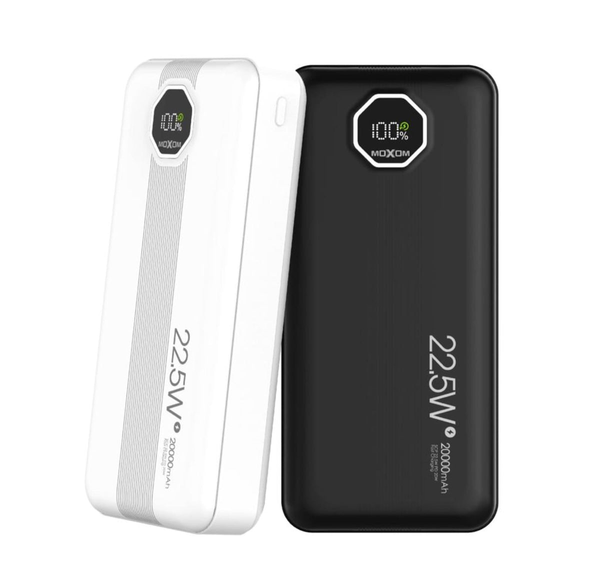 MOXOM 20000mAh Power Bank 22.5W Fast Charging with Digital LED Display – Black & White