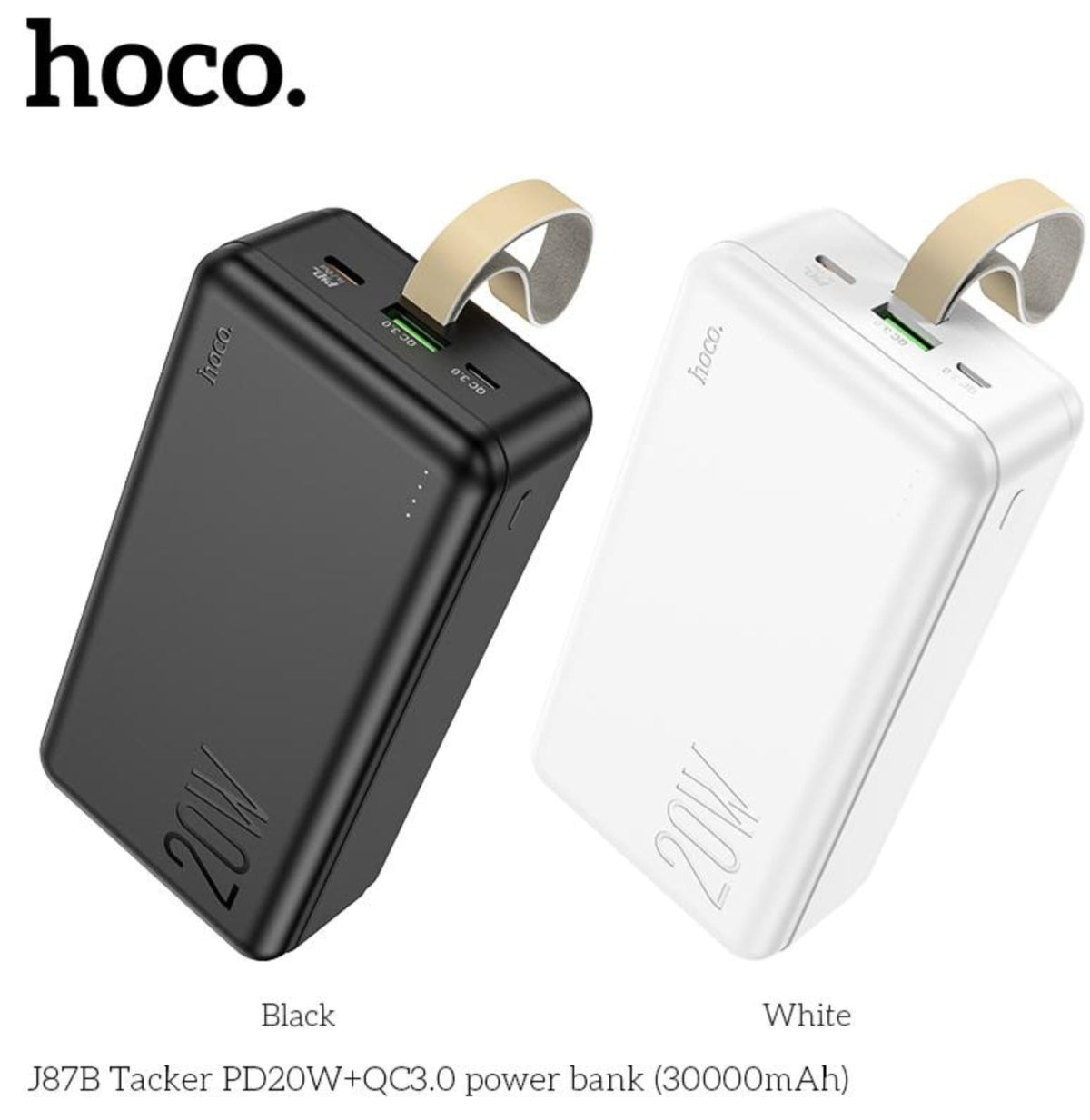 HOCO J87B Tacker 30000mAh Power Bank – 20W PD Fast Charging + QC 3.0