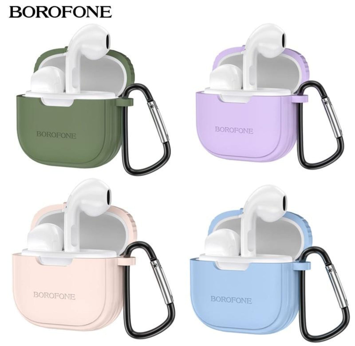 BOROFONE Wireless Bluetooth Earbuds with Colorful Protective Case & Carabiner