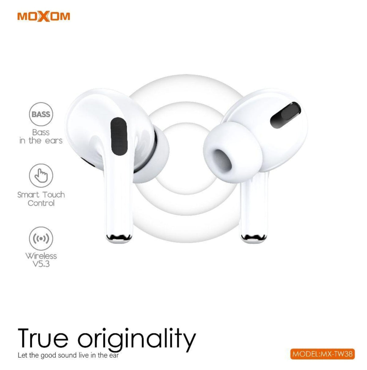 MOXOM MX-TW38 Wireless Bluetooth Earbuds, Smart Touch Control, Deep Bass Stereo Sound, Bluetooth 5.3 Earphones