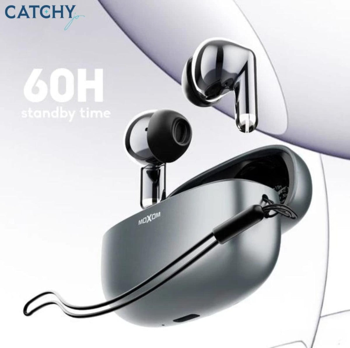 MOXOM Wireless Bluetooth Earbuds with Charging Case, 60H Standby Time, Premium Metallic Design, Black In-Ear Headphones