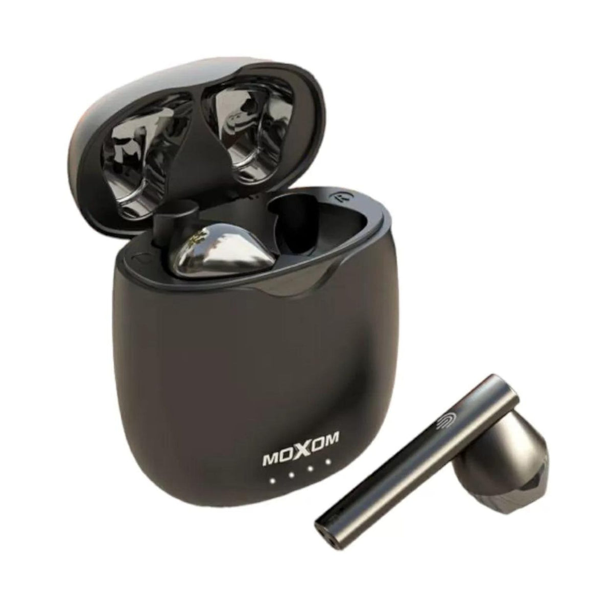 MOXOM Wireless Bluetooth Earbuds, Premium Metallic Black Design, Touch Control Earphones with Charging Case
